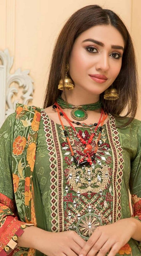 Haniya Embroidered Linen 3 Piece Suit With Chiffon Dupatta Design 02