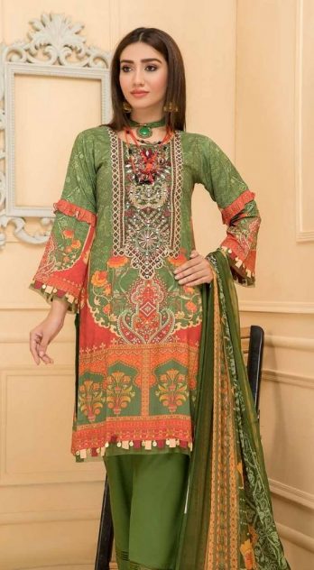 Haniya Embroidered Linen 3 Piece Suit With Chiffon Dupatta Design 02