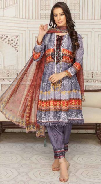 Meerabs Digital Embroidered Viscose Silk 3 Piece Suit SPC03