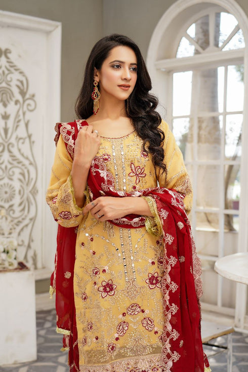 Lush Embroidered Chiffon 3 Piece Suit L-101