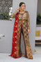 Areesha Embroiderer Chiffon 3 Piece Suit Brown Red