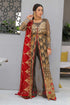 Areesha Embroiderer Chiffon 3 Piece Suit Brown Red