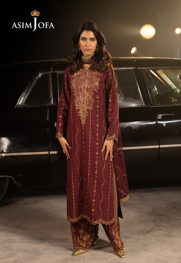 Asim Jofa Embroidered Silk 3 Piece Suit AJLFF-04
