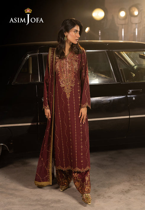 Asim Jofa Embroidered Silk 3 Piece Suit AJLFF-04