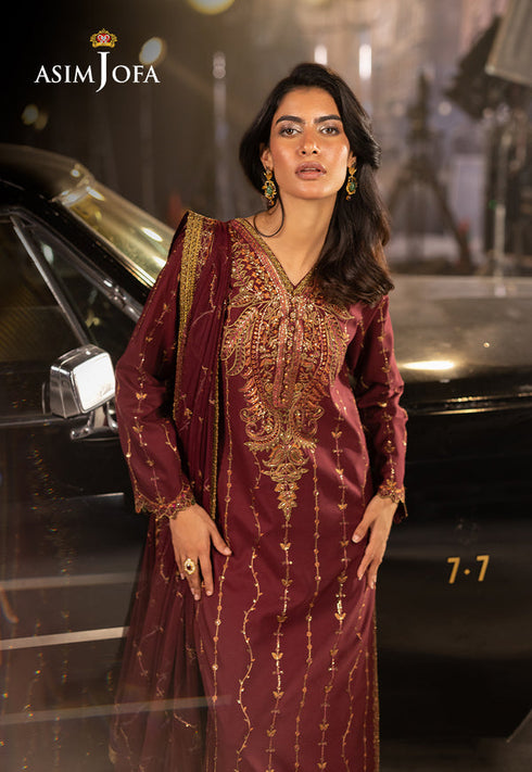 Asim Jofa Embroidered Silk 3 Piece Suit AJLFF-04
