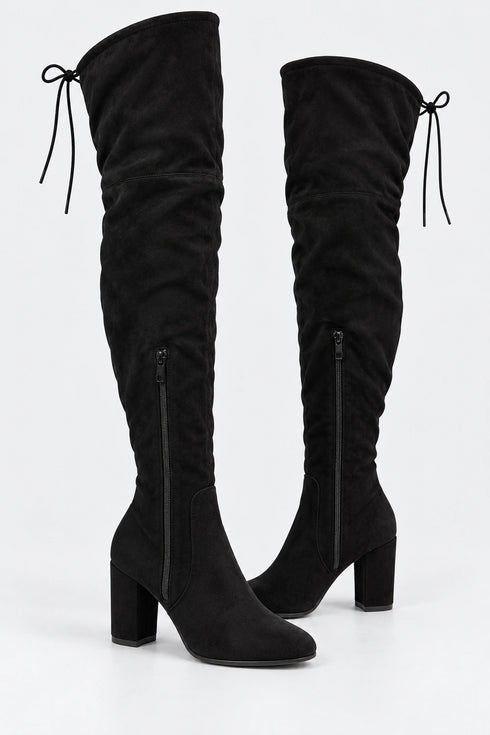 Women’s Black Over the Knee Block Heel Winter Boots – AO37