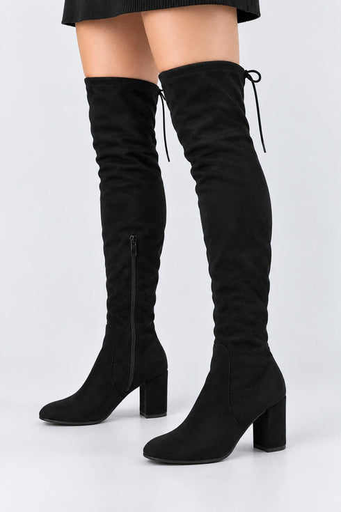 Women’s Black Over the Knee Block Heel Winter Boots – AO37
