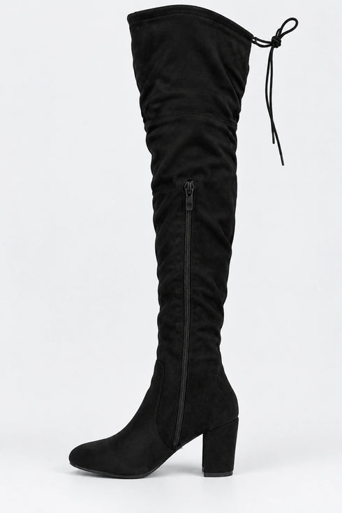 Women’s Black Over the Knee Block Heel Winter Boots – AO37