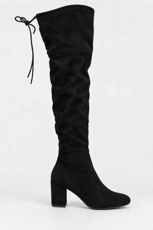 Women’s Black Over the Knee Block Heel Winter Boots – AO37