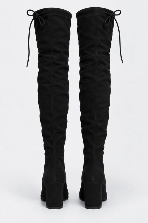 Women’s Black Over the Knee Block Heel Winter Boots – AO37