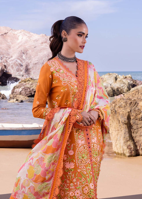 Akbas Aslam Embroidered Lawn 3 piece Suit CALLA LILY