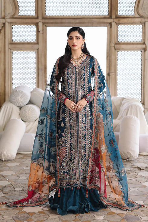 Qalamkar Embroidered Raw Silk Suit RH-02 NEELAM