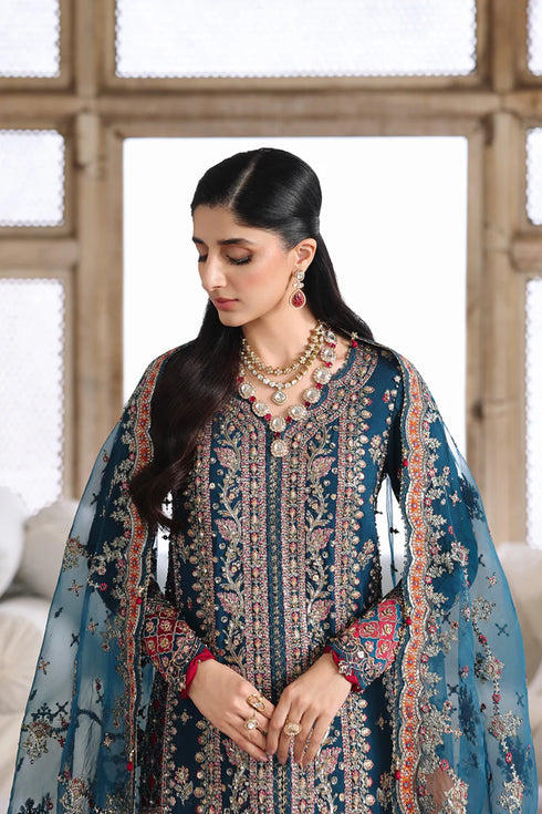 Qalamkar Embroidered Raw Silk Suit RH-02 NEELAM