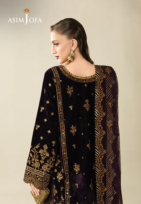 Asim Jofa Embroidered Velvet Suit AJULM-02