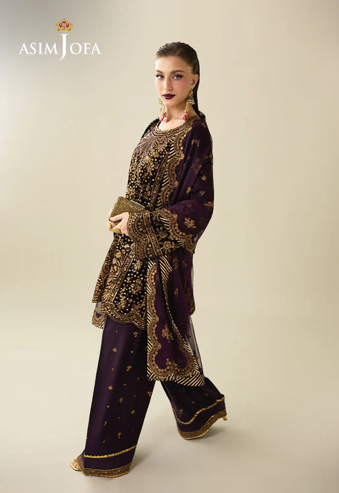 Asim Jofa Embroidered Velvet Suit AJULM-02