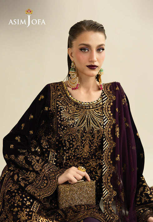 Asim Jofa Embroidered Velvet Suit AJULM-02