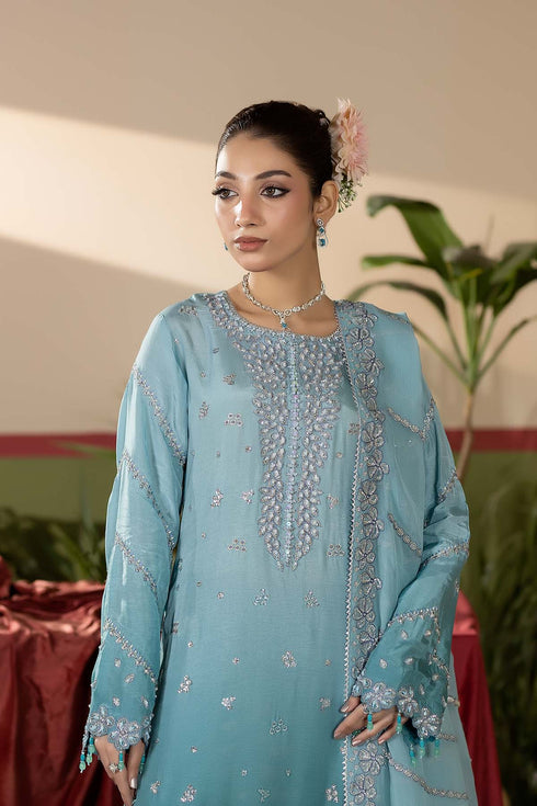 Maryams Embroidered Silk Suit Sapphire-HRI-8591