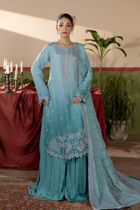 Maryams Embroidered Silk Suit Sapphire-HRI-8591
