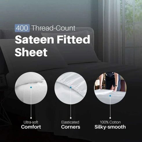 400 Thread Count 30cm Fitted Sheet - 100% Egyptian Cotton, White