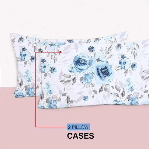 100% Cotton Duvet Cover Set | Soft and Stylish Blue Roses Print