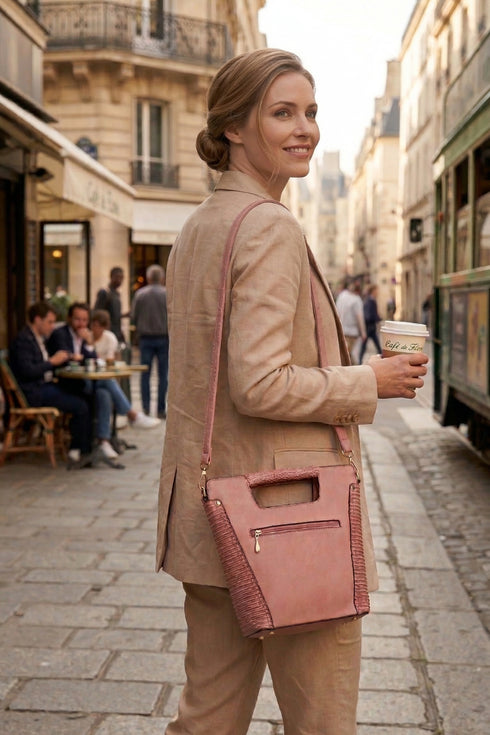 Faux Crocodile Rock N Roll V Handbag - Pink
