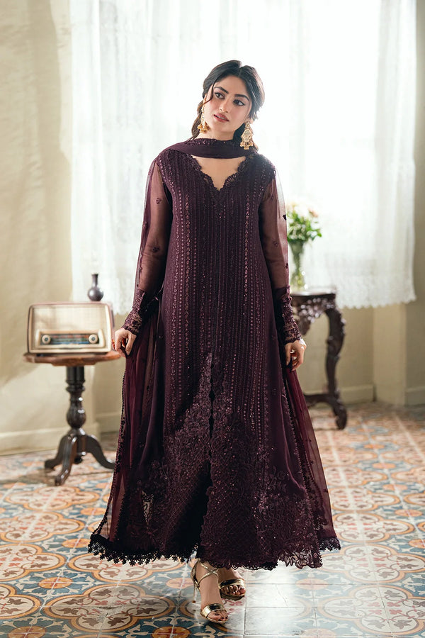 Azure Embroidered Chiffon Suit Nectar Rouge