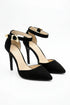Pointy Toe Stiletto ankle strape court shoes Black Suede 221