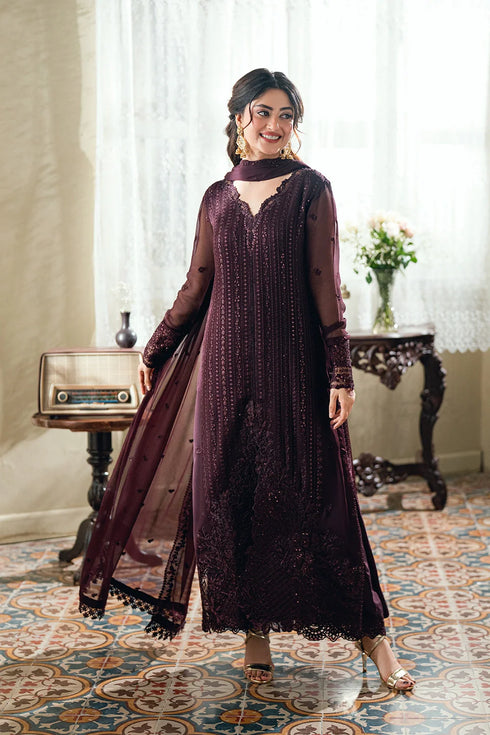 Azure Embroidered Chiffon Suit Nectar Rouge