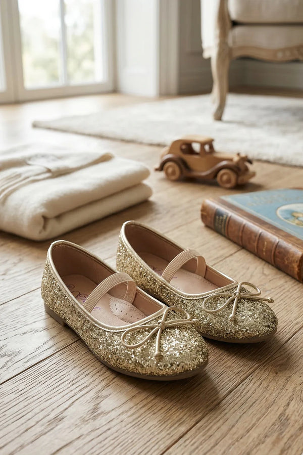 Girl’s Mary Jane Ballerina Flat Shoes- Gold Glitter