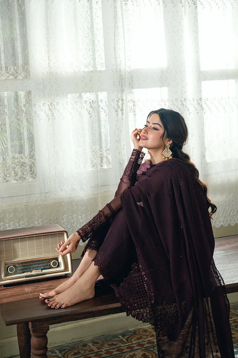 Azure Embroidered Chiffon Suit Nectar Rouge