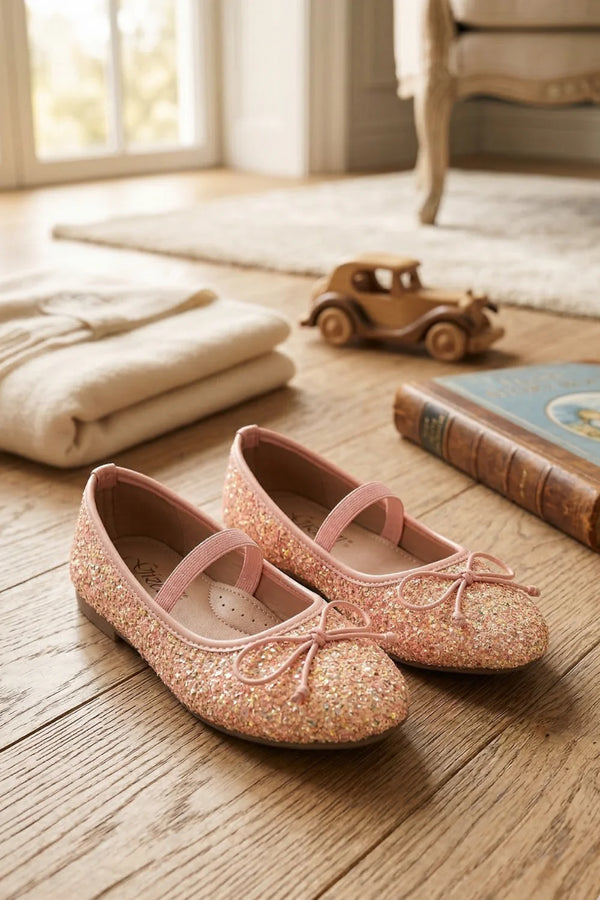 Girl’s Mary Jane Ballerina Flat Shoes- Pink Glitter