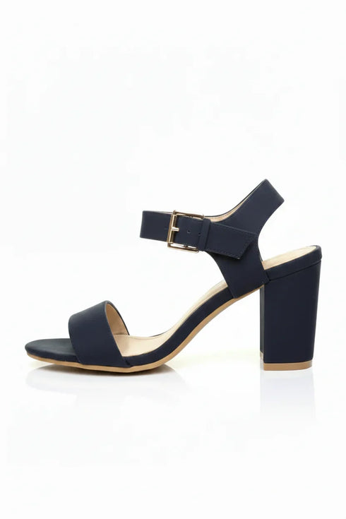 Women Low Block Heel Sandals Navy Suede G-1840
