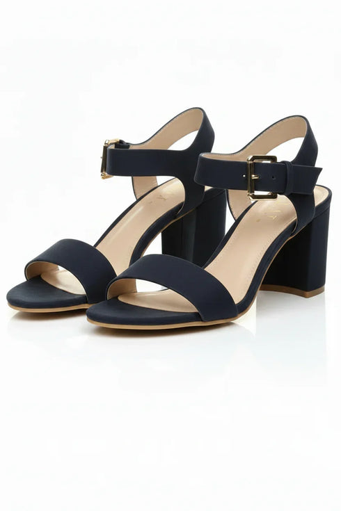 Women Low Block Heel Sandals Navy Suede G-1840