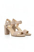 Women Low Block Heel Sandals Nude Suede G-1840