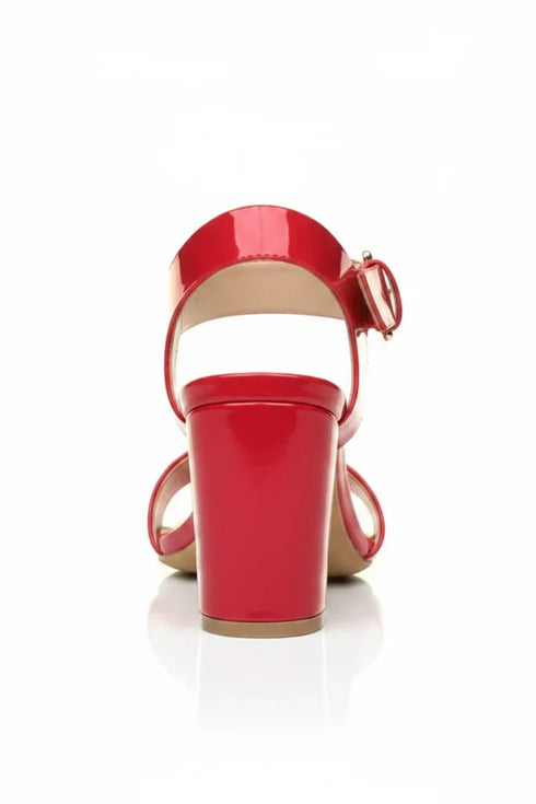 Low Block Heel Sandals Red Pat G-1840