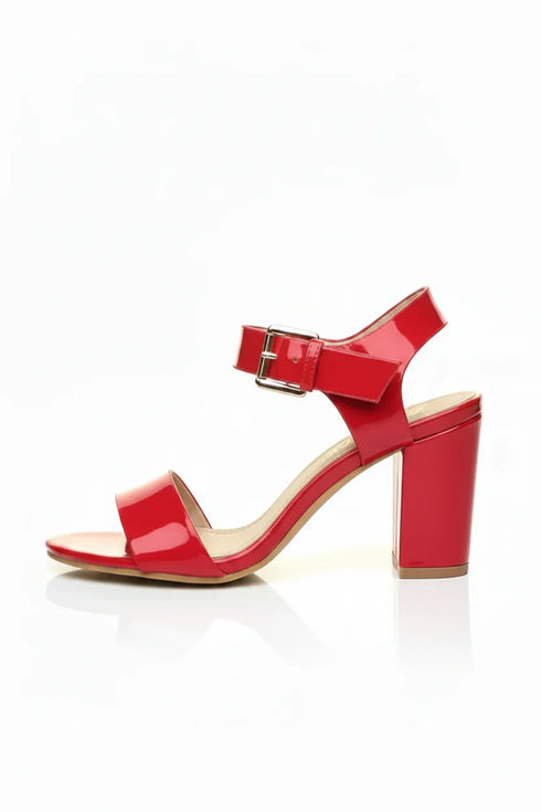 Low Block Heel Sandals Red Pat G-1840