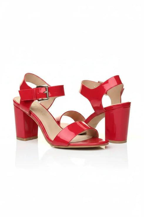 Low Block Heel Sandals Red Pat G-1840