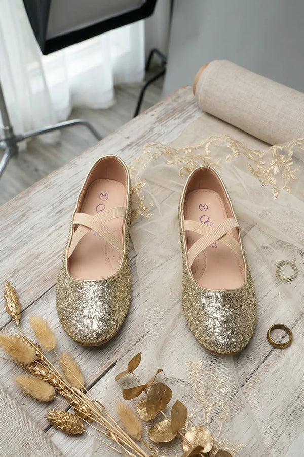 Girl’s Mary Jane Ballerina Flat Shoes- Gold Glitter