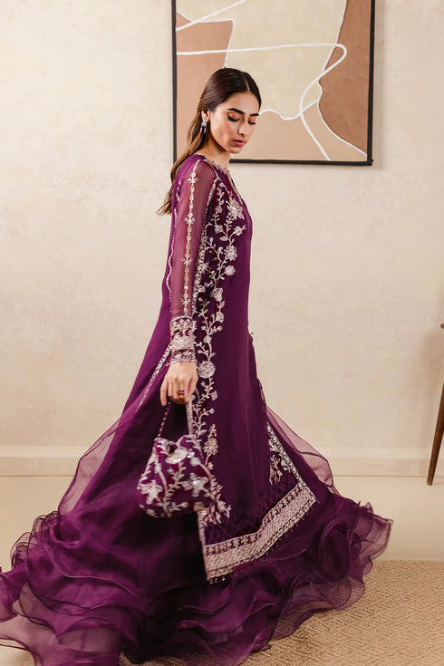 Farasha Embroidered Chiffon 3 piece suit Plum Affair
