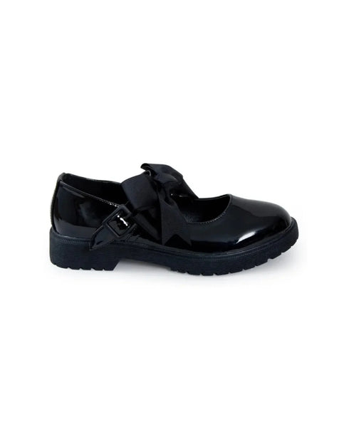Girls Mary Jane School Shoes with Bow On Strap- Black Patent