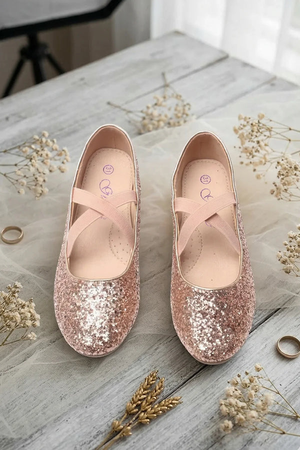 Girl’s Mary Jane Ballerina Flat Shoes- Pink Glitter