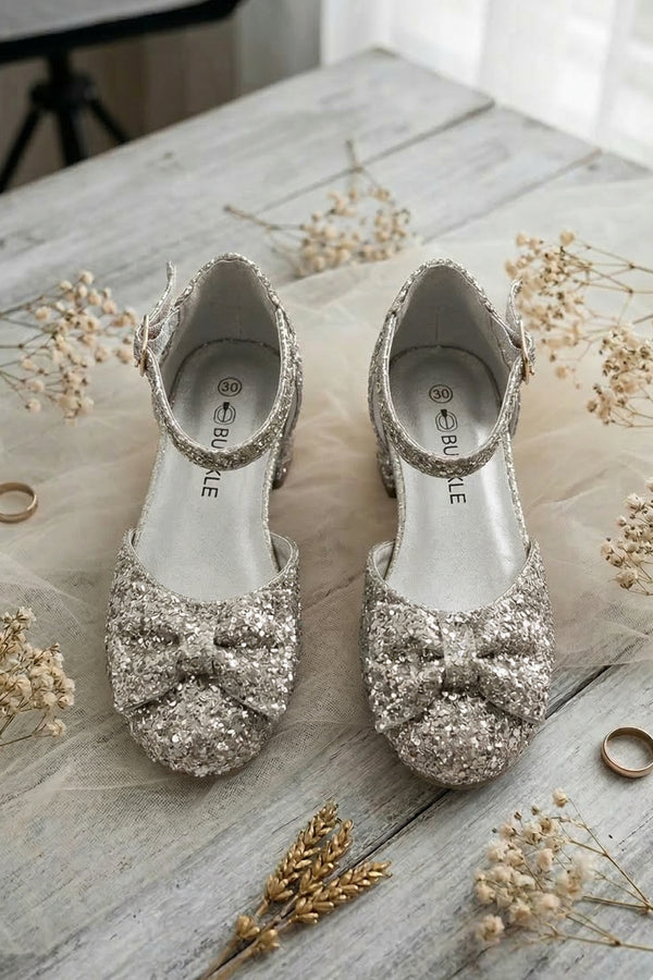 Kids Silver Glitter Shoes BS-608