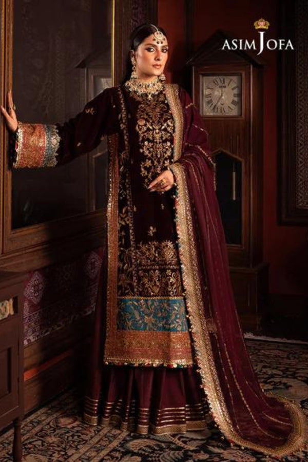 Asim Jofa Embroidered Velvet 3 Piece Suit AJMM-09