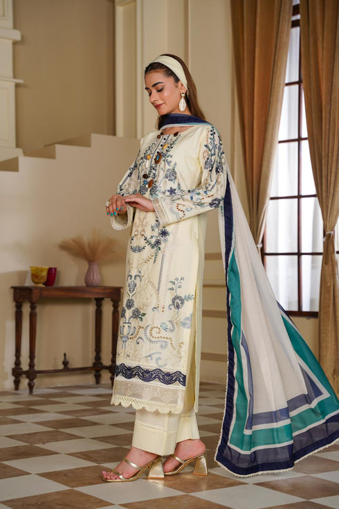 Attire Designer Embroidered Cotton Lawn 3PC Suit AD-14