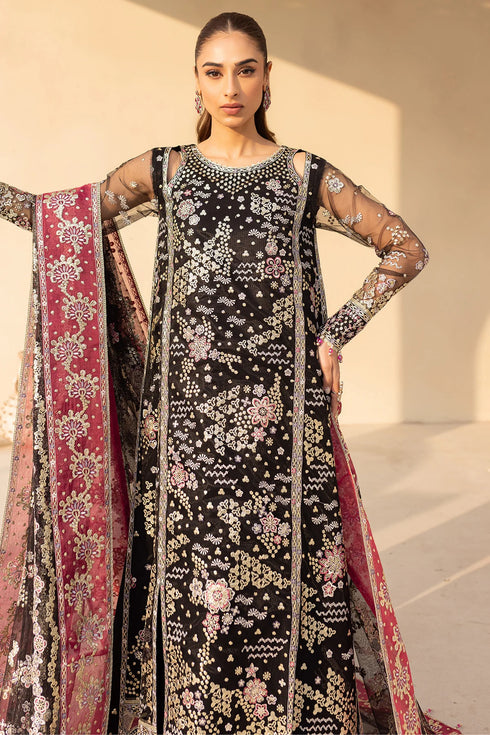 Farasha Embroidered Net Suit Stardust Noir