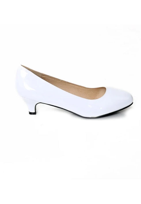 Women Unisex Low Kitten White Paintent Heel G20 Plus