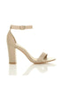 Ladies Block high Heel Ankle Strap peep Toe Strappy Sandals Nude Patent G-1810