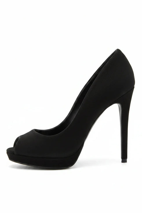 Black Suede Peep Toe High Heel Court Shoes – G-926