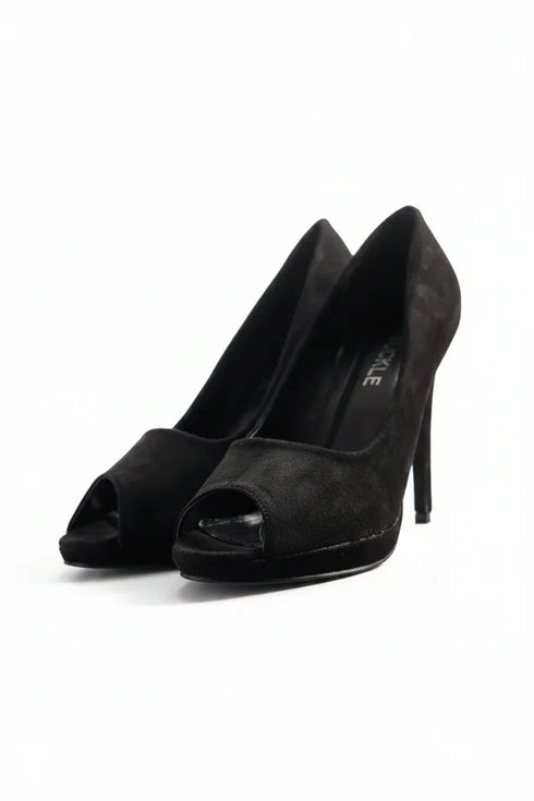 Black Suede Peep Toe High Heel Court Shoes – G-926