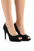 Black Suede Peep Toe High Heel Court Shoes – G-926